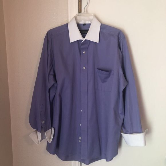 Donald J. Trump Mens Dress Shirt Purple Point Collar Pocket French Cuff 16 - Picture 1 of 9